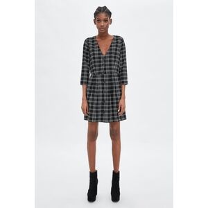 Zara Black and White Plaid Button Front Dress Size Large